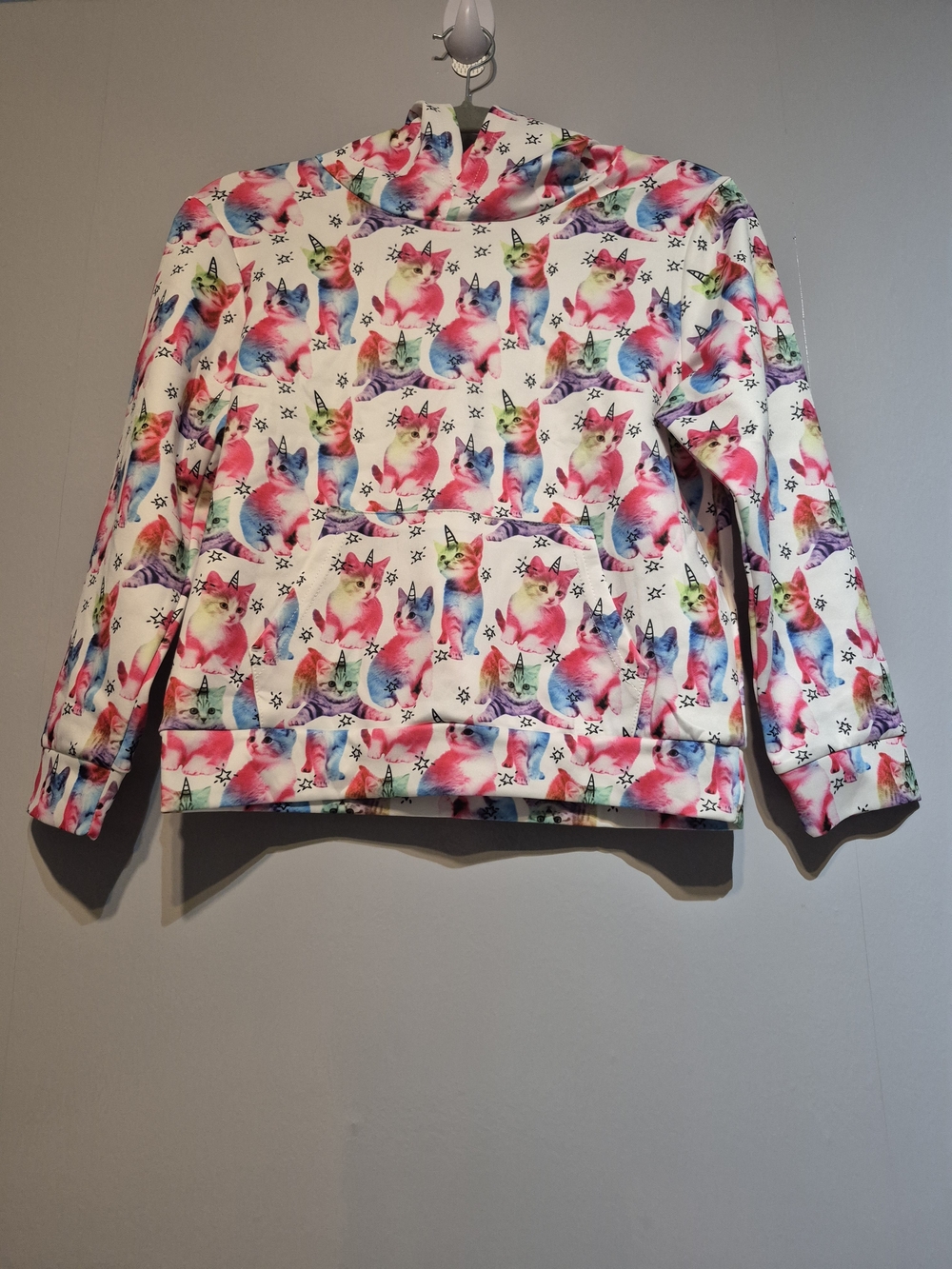 Source Unknown White Kids Hoodie with Multicolor Watercolor Cat Print